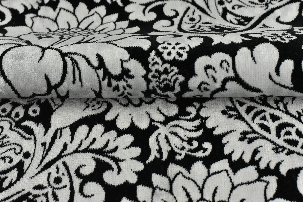 Heavy Weight Black and White Floral Cut Velvet Upholstery Fabric|Luxury Reupholstery Fabric For Chair, Sofa, and Pillow Fabric