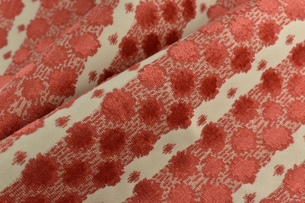 Heavy Weight Coral Geometric Cut Velvet Upholstery Fabric|Luxury Abstract Raised Textured Fabric For Chair, Sofa, and Pillow Fabric