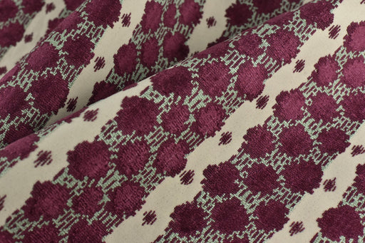 Heavy Weight Burgundy Geometric Cut Velvet Upholstery Fabric|Luxury Abstract Raised Textured Fabric For Chair, Sofa, and Pillow Fabric