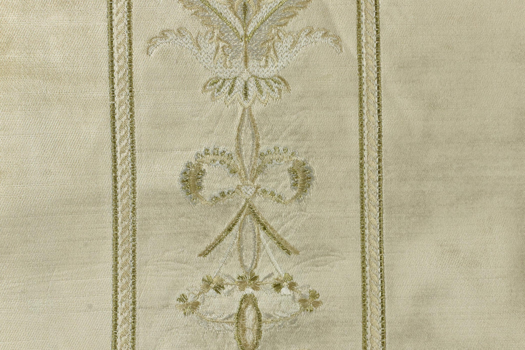 Clearance Sale!French Luxury Embroidered Damask Floral on Ivory Cream Cut Velvet Fabric For Chair Curtain Pillow