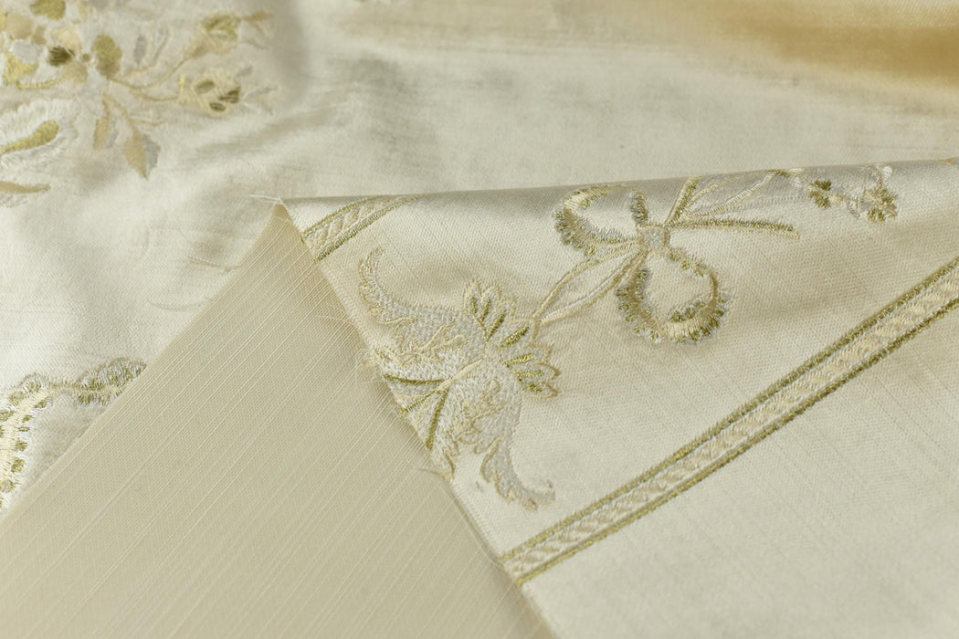 Clearance Sale!French Luxury Embroidered Damask Floral on Ivory Cream Cut Velvet Fabric For Chair Curtain Pillow