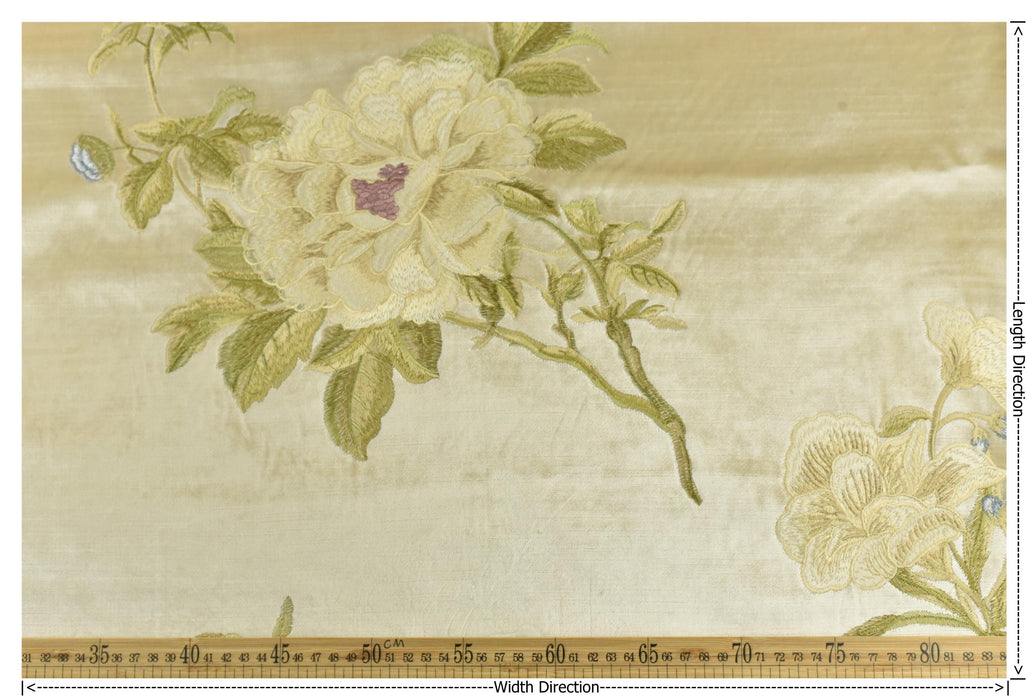 Clearance Sale!Luxury Green Blue Purple Embroidered Floral on Ivory Cut Velvet Fabric|Heavyweight Colorful Elegant Fabric For Chair Curtains