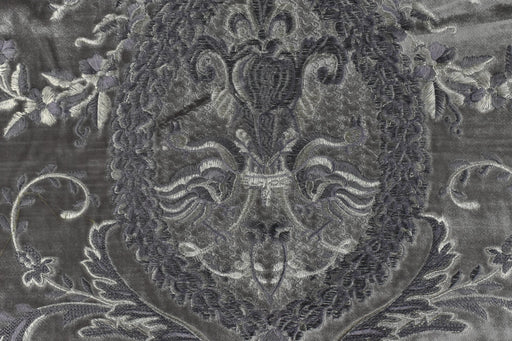 Clearance Sale!French Luxury Purple Sliver Grey Embroidered Damask Floral on Grey Cut Velvet Fabric For Chair Curtain Pillow
