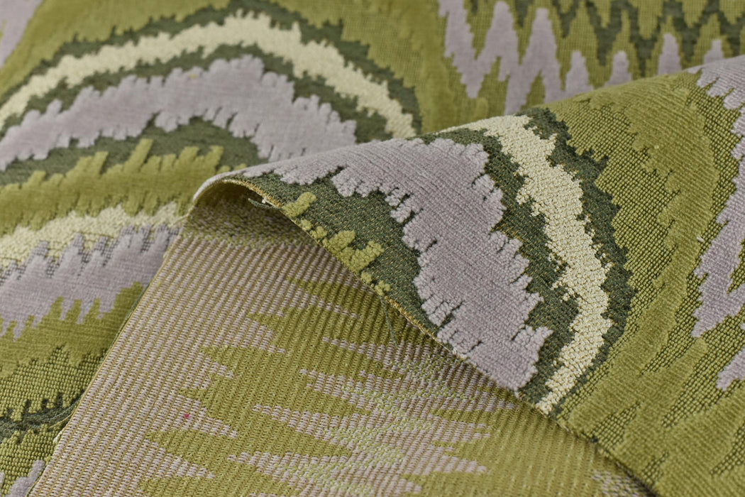Heavy Weight Green Wavy Abstract Geometric Raised Cut Velvet Upholsetry Fabric For Chair|Luxury Large Pattern Furniture Fabric For Ottoman