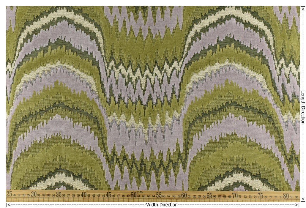 Heavy Weight Green Wavy Abstract Geometric Raised Cut Velvet Upholsetry Fabric For Chair|Luxury Large Pattern Furniture Fabric For Ottoman