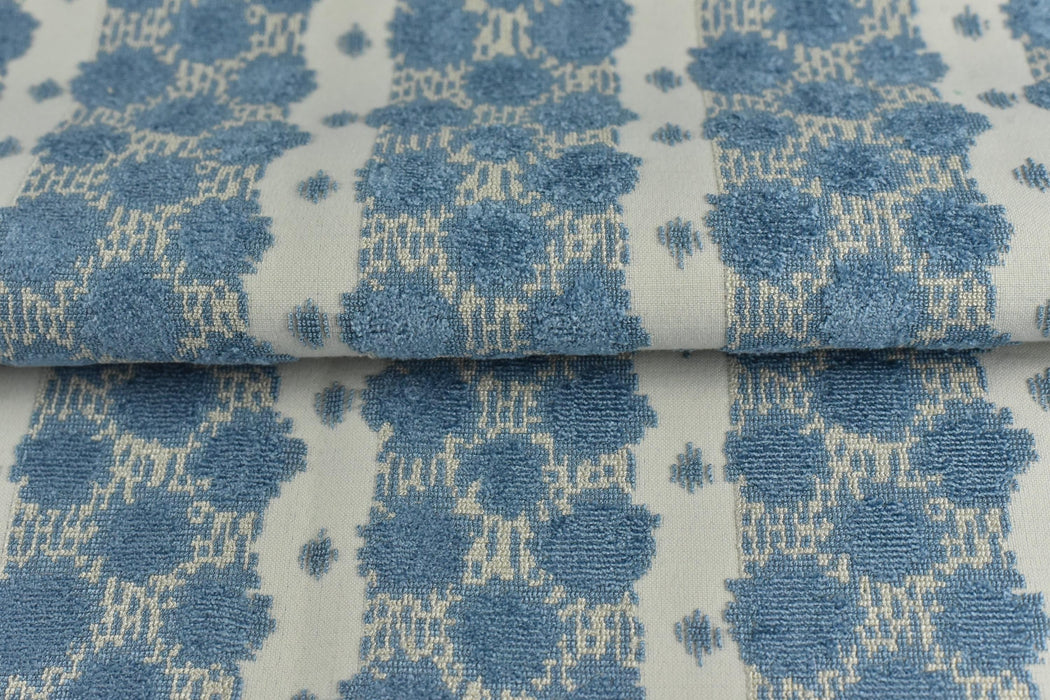Heavy Weight Blue Geometric Cut Velvet Upholstery Fabric|Luxury Abstract Raised Textured Fabric For Chair, Sofa, and Pillow Fabric