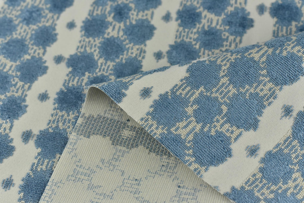 Heavy Weight Blue Geometric Cut Velvet Upholstery Fabric|Luxury Abstract Raised Textured Fabric For Chair, Sofa, and Pillow Fabric
