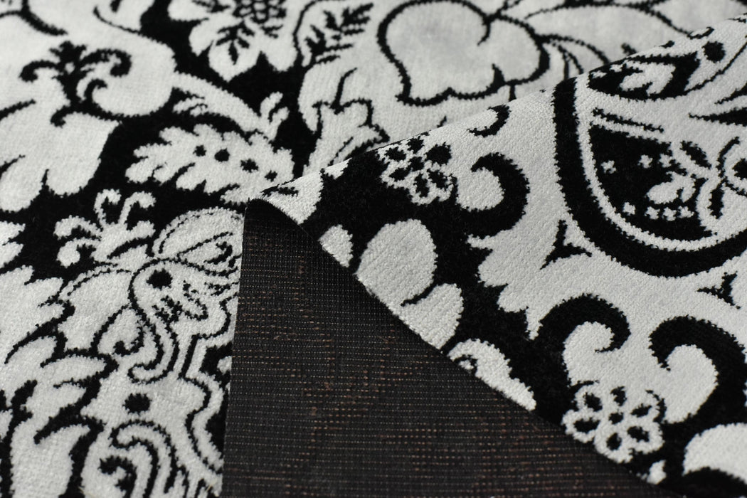 Heavy Weight Black and White Floral Cut Velvet Upholstery Fabric|Luxury Reupholstery Fabric For Chair, Sofa, and Pillow Fabric