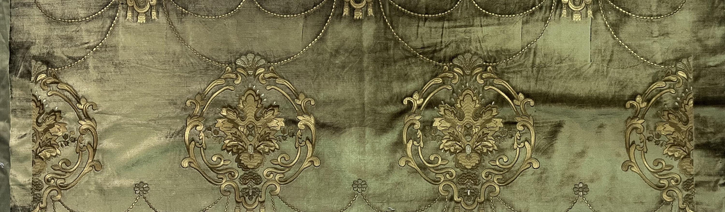 Clearance Sale!Luxury Moss Green and Gold Embroidered Floral Cut Velvet Fabric For Curtain|Heavyweight Green Gold Elegant Fabric
