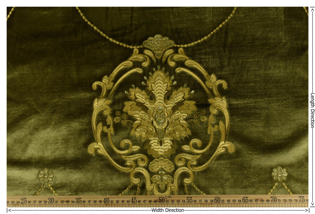 Clearance Sale!Luxury Moss Green and Gold Embroidered Floral Cut Velvet Fabric For Curtain|Heavyweight Green Gold Elegant Fabric