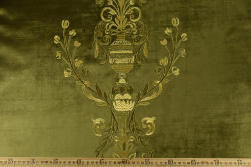 Clearance Sale!Luxury Baroque Floral Moss Green Gold Embroidered Floral Cut Velvet Fabric For Curtain|Vintage Green Gold Elegant Fabric