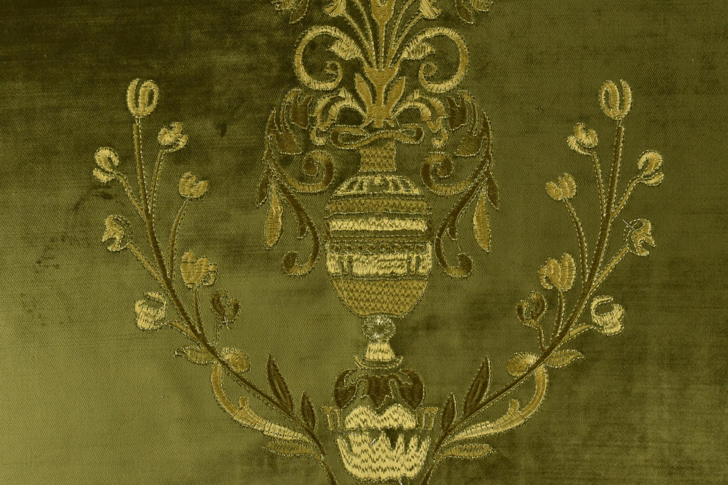 Clearance Sale!Luxury Baroque Floral Moss Green Gold Embroidered Floral Cut Velvet Fabric For Curtain|Vintage Green Gold Elegant Fabric
