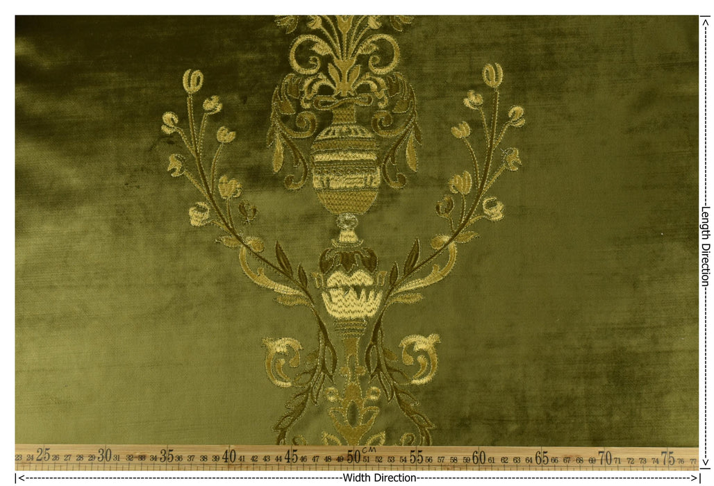Clearance Sale!Luxury Baroque Floral Moss Green Gold Embroidered Floral Cut Velvet Fabric For Curtain|Vintage Green Gold Elegant Fabric