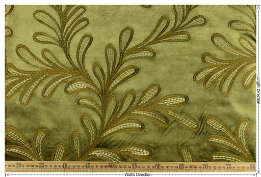 Clearance Sale!Vintage Moss Green Gold Botanical Leaves Embroidered Floral Cut Velvet Fabric For Chair|Elegant Furniture and Drapery Fabric