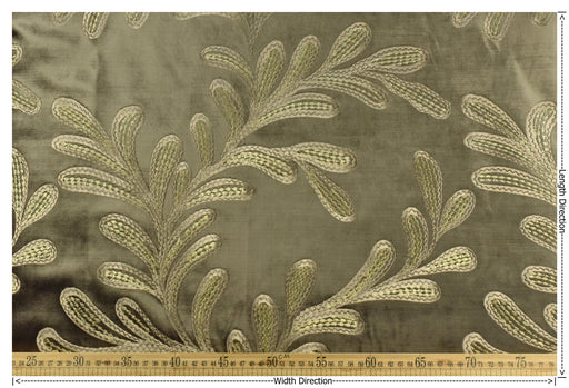 Clearance Sale!Vintage Dark Ollive Gold Botanical Leaves Embroidered Floral Cut Velvet Fabric For Chair|Elegant Furniture and Drapery Fabric