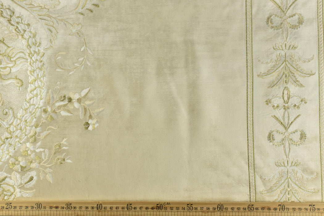 Clearance Sale!French Luxury Embroidered Damask Floral on Ivory Cream Cut Velvet Fabric For Chair Curtain Pillow