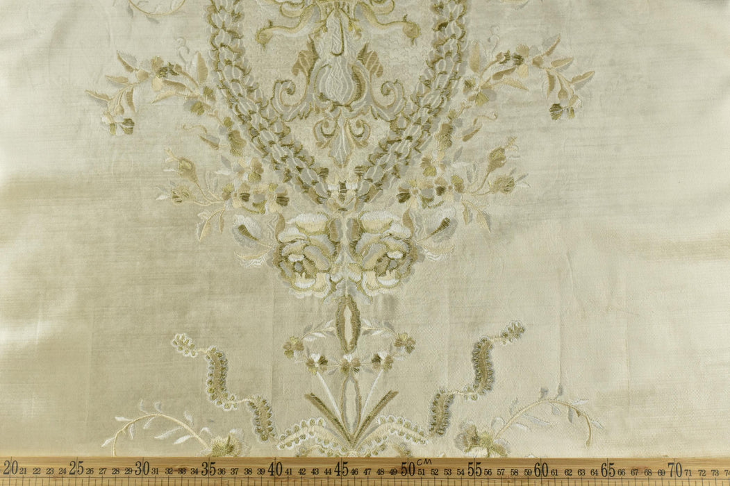 Clearance Sale!French Luxury Embroidered Damask Floral on Ivory Cream Cut Velvet Fabric For Chair Curtain Pillow
