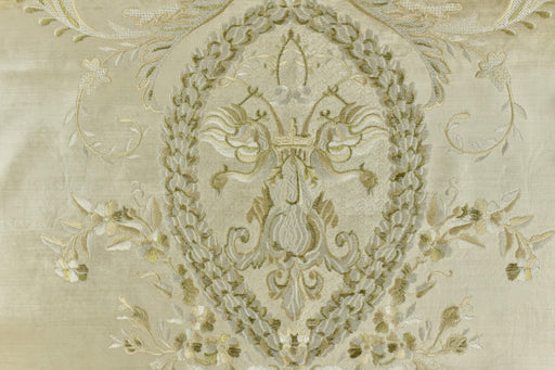 Clearance Sale!French Luxury Embroidered Damask Floral on Ivory Cream Cut Velvet Fabric For Chair Curtain Pillow
