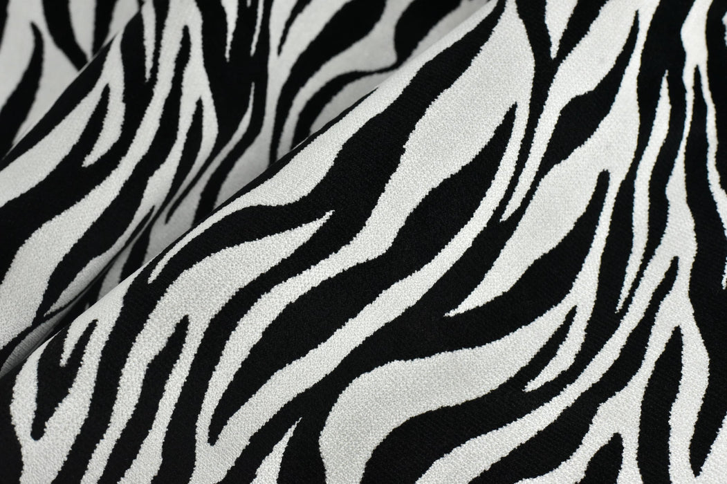 Heavy Weight Luxury Black and White Zebra Skin Cut Velvet Upholstery Fabric For Chair Sofa|Abstract Geometric Wild Animal Furniture Fabric