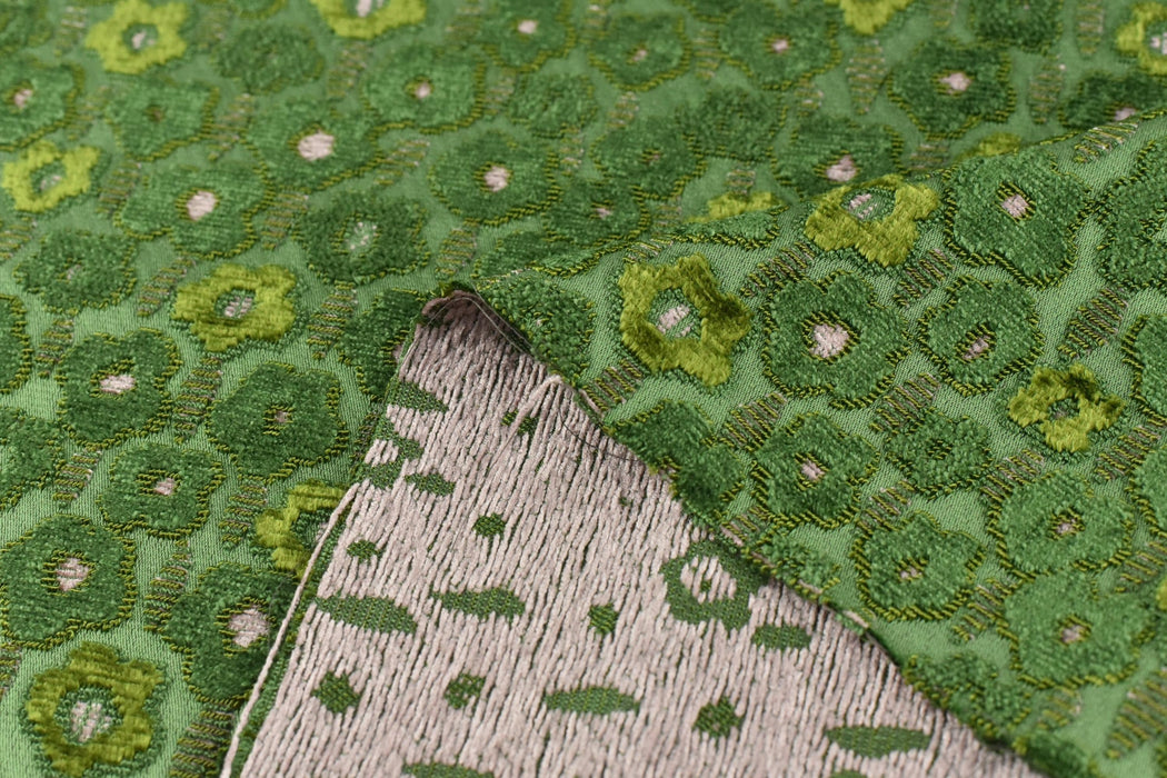 Heavy Weight Fern Green Floral Cut Velvet Upholstery Fabric|Soft Hand Durable Luxury Fabric|Vintage Floral Furniture Fabric for Chair