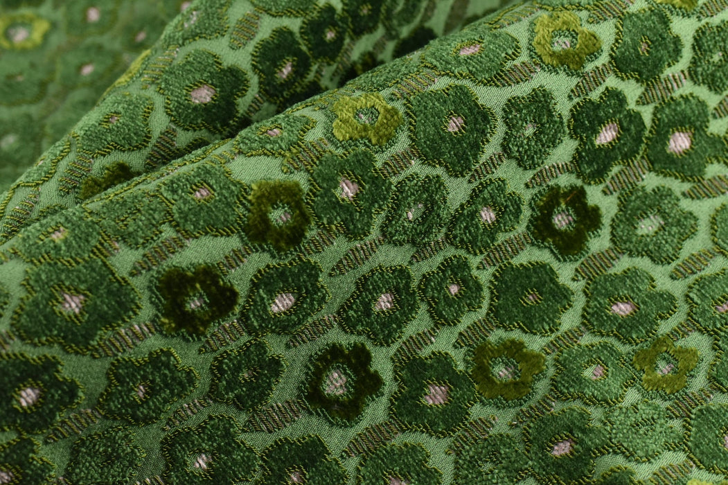 Heavy Weight Fern Green Floral Cut Velvet Upholstery Fabric|Soft Hand Durable Luxury Fabric|Vintage Floral Furniture Fabric for Chair