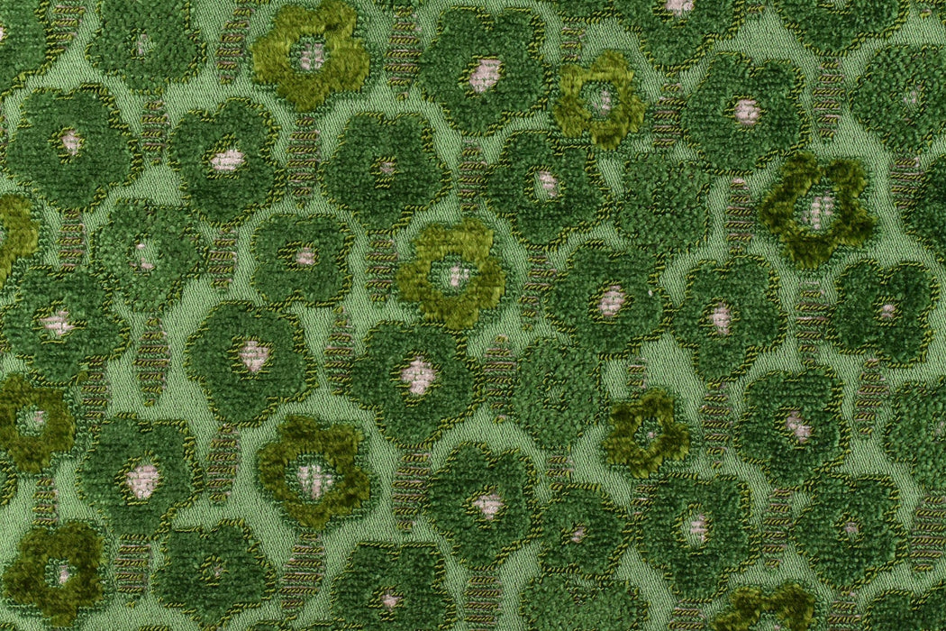 Heavy Weight Fern Green Floral Cut Velvet Upholstery Fabric|Soft Hand Durable Luxury Fabric|Vintage Floral Furniture Fabric for Chair