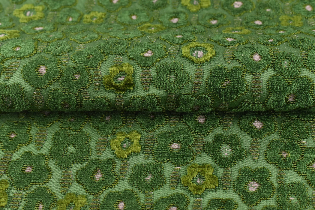 Heavy Weight Fern Green Floral Cut Velvet Upholstery Fabric|Soft Hand Durable Luxury Fabric|Vintage Floral Furniture Fabric for Chair