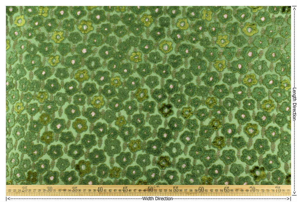 Heavy Weight Fern Green Floral Cut Velvet Upholstery Fabric|Soft Hand Durable Luxury Fabric|Vintage Floral Furniture Fabric for Chair