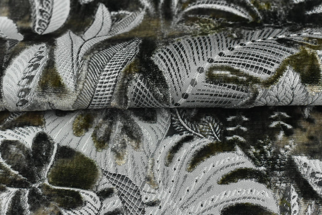 Heavy Weight Tropical Botanical Leaf Cut Velvet Upholstery Fabric For Chair|Luxury Furniture Fabric|Designer Vintage Reupholstery Fabric