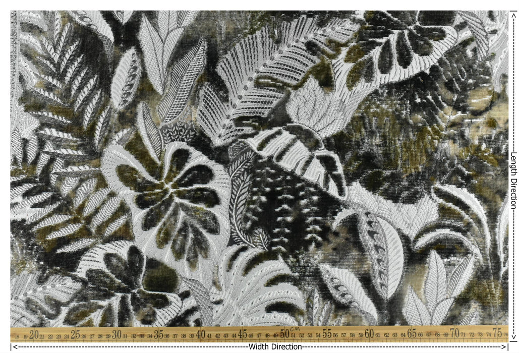 Heavy Weight Tropical Botanical Leaf Cut Velvet Upholstery Fabric For Chair|Luxury Furniture Fabric|Designer Vintage Reupholstery Fabric
