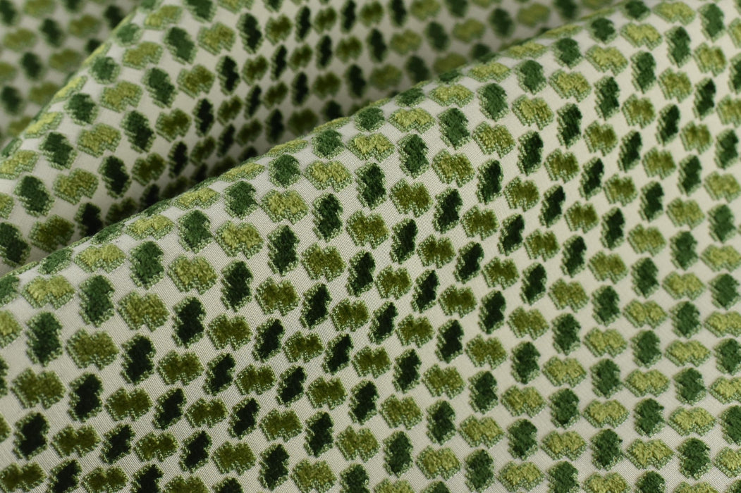 Heavy Weight Jungle Green Geometric Raised Cut Velvet Upholstery Fabric for Chair|Luxury Furniture Fabric|Modern Textured Velvet Fabric