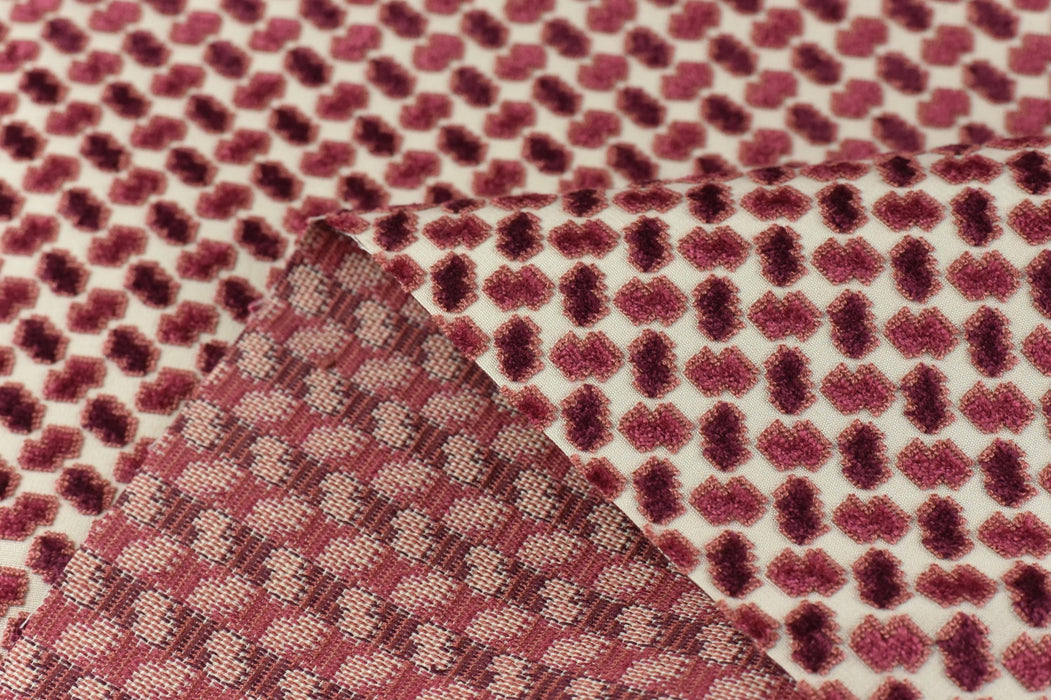 Heavy Weight Burgundy Red Geometric Raised Cut Velvet Upholstery Fabric for Chair|Luxury Furniture Fabric|Modern Textured Velvet Fabric