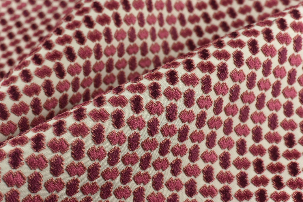 Heavy Weight Burgundy Red Geometric Raised Cut Velvet Upholstery Fabric for Chair|Luxury Furniture Fabric|Modern Textured Velvet Fabric