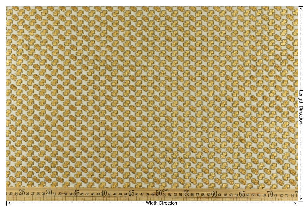 Heavy Weight Cream Gold Geometric Raised Cut Velvet Upholstery Fabric for Chair|Luxury Furniture Fabric|Modern Textured Velvet Fabric