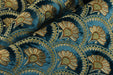 Clearance Sale!Heavyweight Teal Blue Gold Floral Embroidered Cut Velvet Upholstery Fabric For Curtain Chair|Aabstract Art Deco Flower Fabric