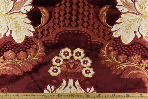 Clearance Sale!Heavy Weight Vintage Red Gold Large Scale Floral Embroidered Cut Velvet Upholstery Fabric|Luxury Fabric For Curtain Chair