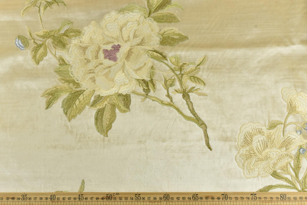 Clearance Sale!Luxury Green Blue Purple Embroidered Floral on Ivory Cut Velvet Fabric|Heavyweight Colorful Elegant Fabric For Chair Curtains