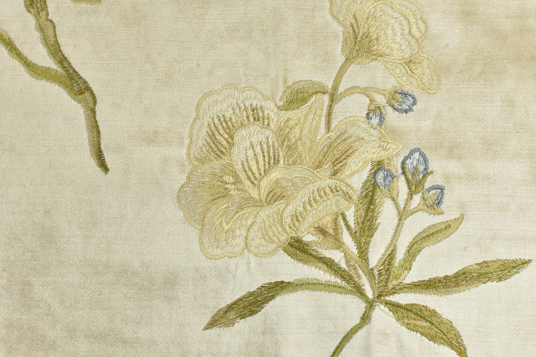 Clearance Sale!Luxury Green Blue Purple Embroidered Floral on Ivory Cut Velvet Fabric|Heavyweight Colorful Elegant Fabric For Chair Curtains