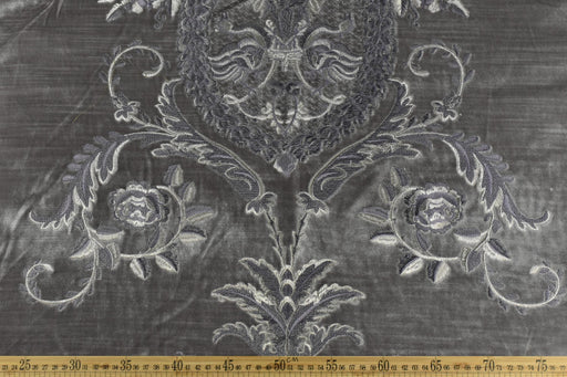 Clearance Sale!French Luxury Purple Sliver Grey Embroidered Damask Floral on Grey Cut Velvet Fabric For Chair Curtain Pillow