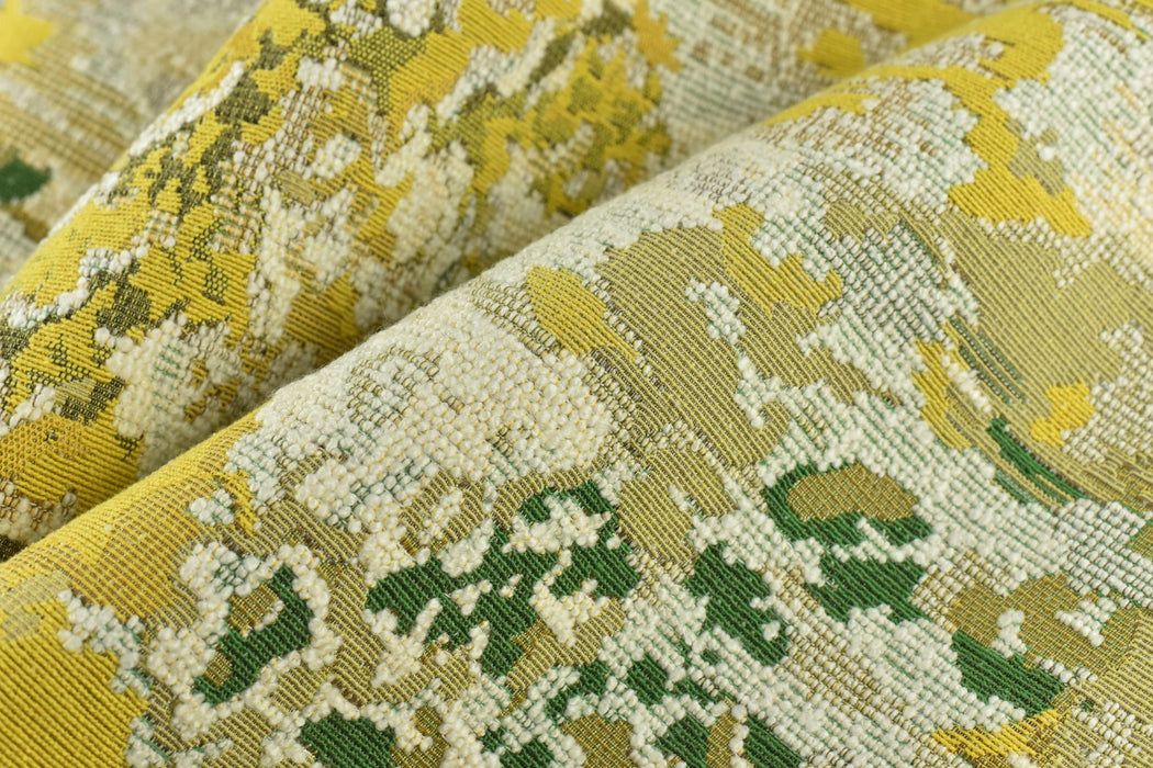 Heavy Weight Dream Gold Green Wool Cotton Blend Boucle Upholstery Fabric For Chair Couch|High End Abstract Floral Tapestry Fabric