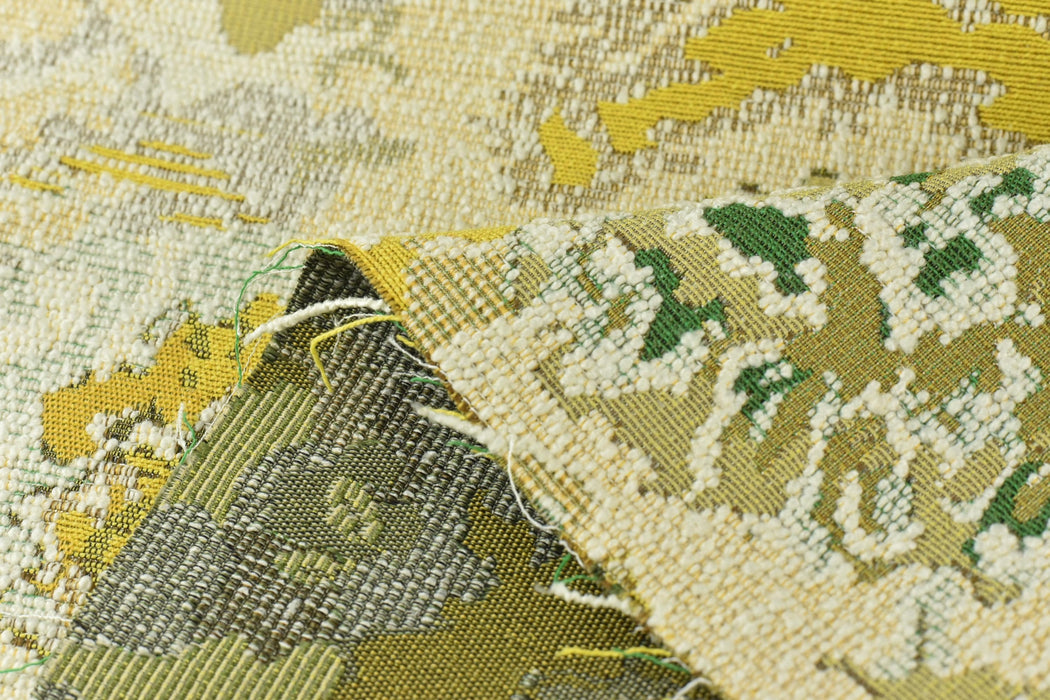 Heavy Weight Dream Gold Green Wool Cotton Blend Boucle Upholstery Fabric For Chair Couch|High End Abstract Floral Tapestry Fabric