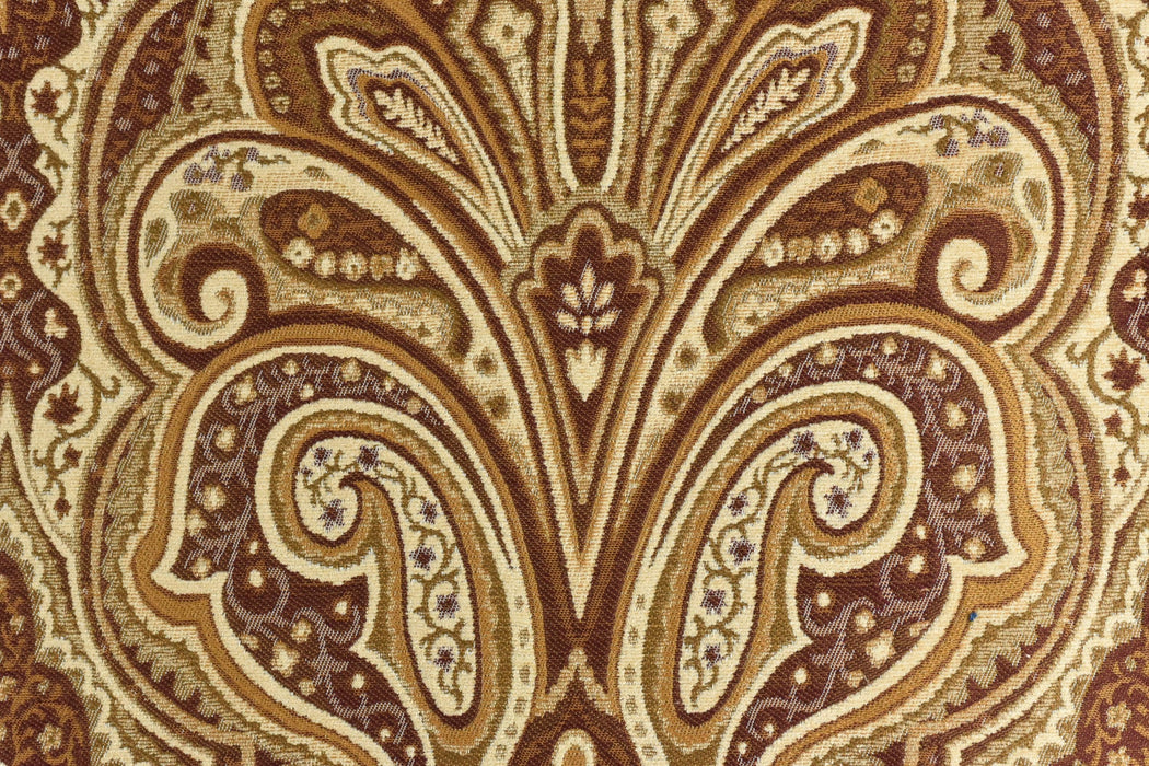 Heavy Weight MCM Reddish Brown Earth Yellow Damask Floral Chenille Upholstery Fabric For Chair|Vintage Large Floral Furniture Fabric