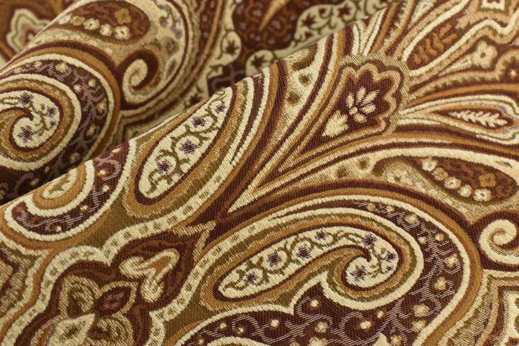 Heavy Weight MCM Reddish Brown Earth Yellow Damask Floral Chenille Upholstery Fabric For Chair|Vintage Large Floral Furniture Fabric