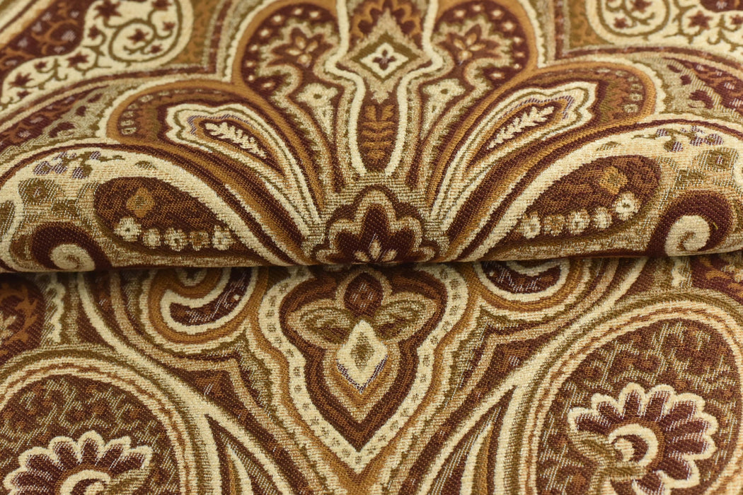 Heavy Weight MCM Reddish Brown Earth Yellow Damask Floral Chenille Upholstery Fabric For Chair|Vintage Large Floral Furniture Fabric