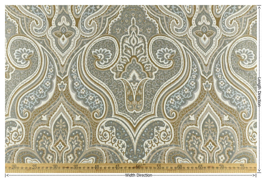Heavy Weight MCM Smoke Blue Earth Yellow Damask Floral Chenille Upholstery Fabric For Chair|Vintage Large Floral Furniture Fabric