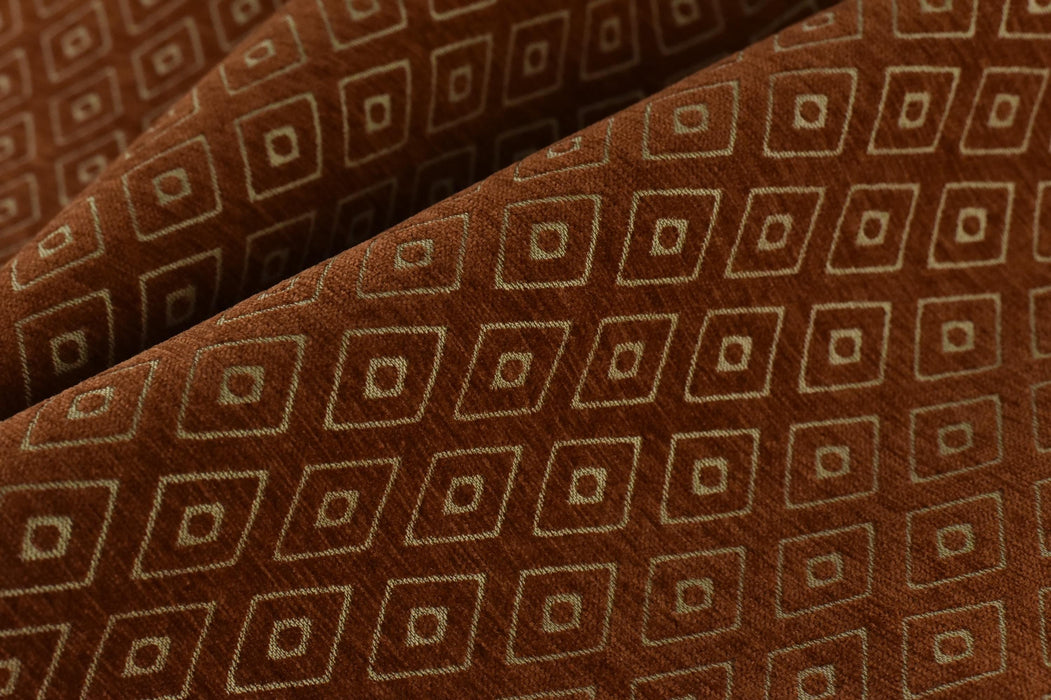 Mid Century Modern Rust Brown Vintage Geometric Chenille Upholstery Fabric For Chair Curtain|Small Diamond Pattern Furniture Reupholstery