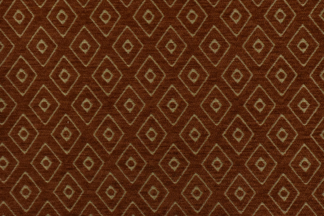 Mid Century Modern Rust Brown Vintage Geometric Chenille Upholstery Fabric For Chair Curtain|Small Diamond Pattern Furniture Reupholstery