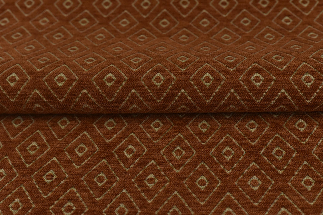 Mid Century Modern Rust Brown Vintage Geometric Chenille Upholstery Fabric For Chair Curtain|Small Diamond Pattern Furniture Reupholstery