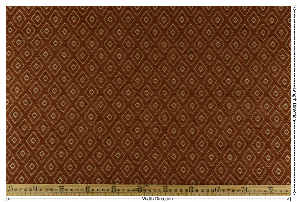 Mid Century Modern Rust Brown Vintage Geometric Chenille Upholstery Fabric For Chair Curtain|Small Diamond Pattern Furniture Reupholstery