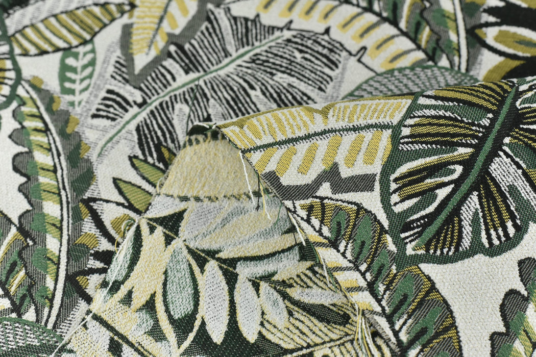 Heavy Weight Vintage Green Chartreuse Botanical Leaves Upholstery Fabric For Chair|Tropical Woven Cushion Fabric|Farmhouse Country Fabric